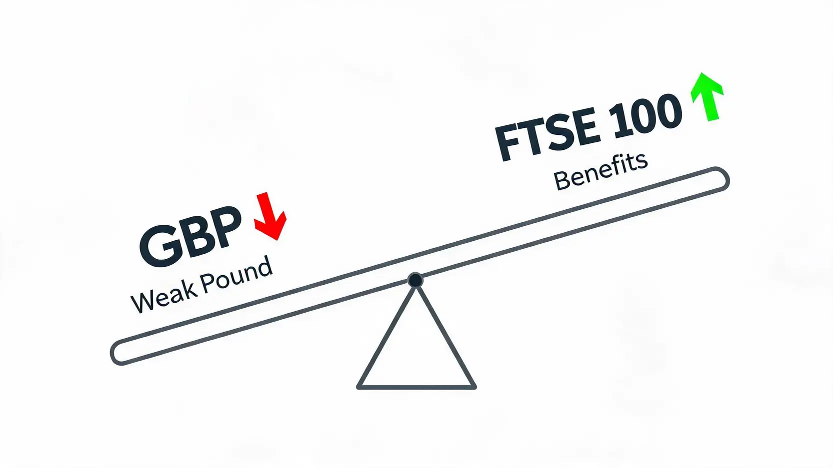 Diagram showing that a weak British Pound (GBP) is beneficial for the FTSE 100.