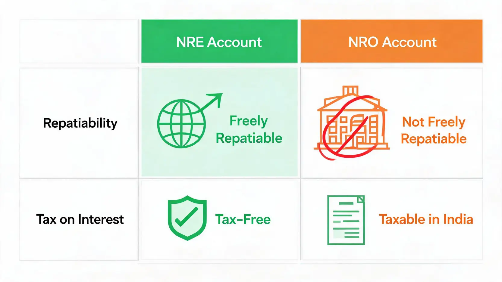 Comparison of NRE and NRO accounts for NRIs investing in India.