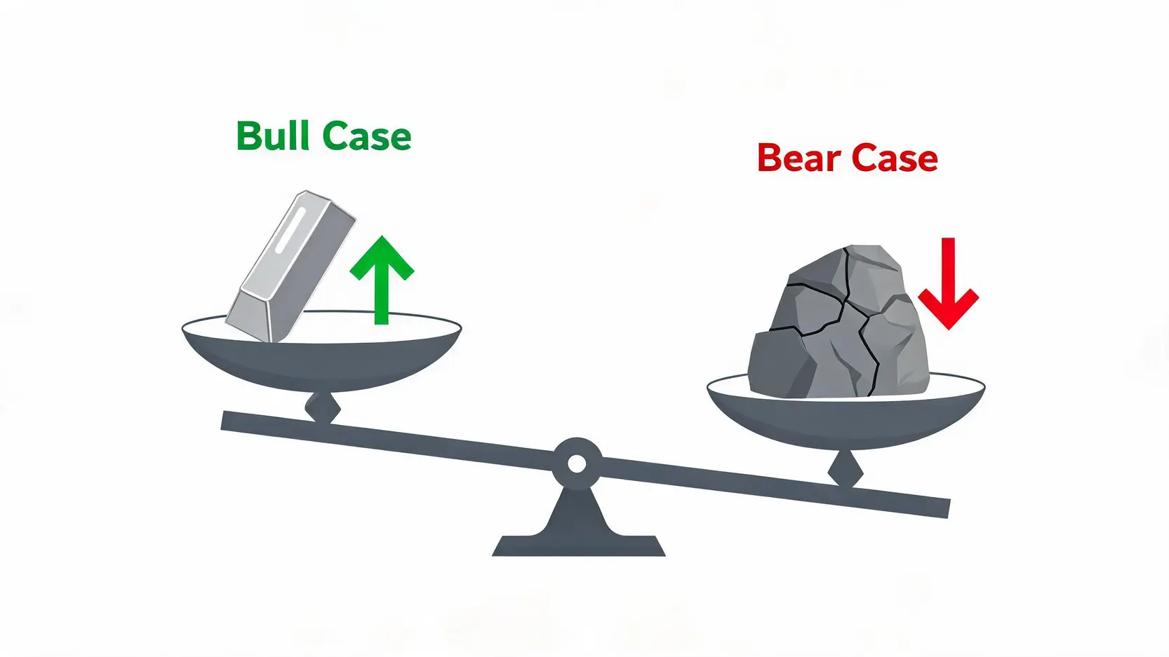 A balance scale comparing the bull case (high-grade asset) and bear case (operational risk) for SSMR stock.
