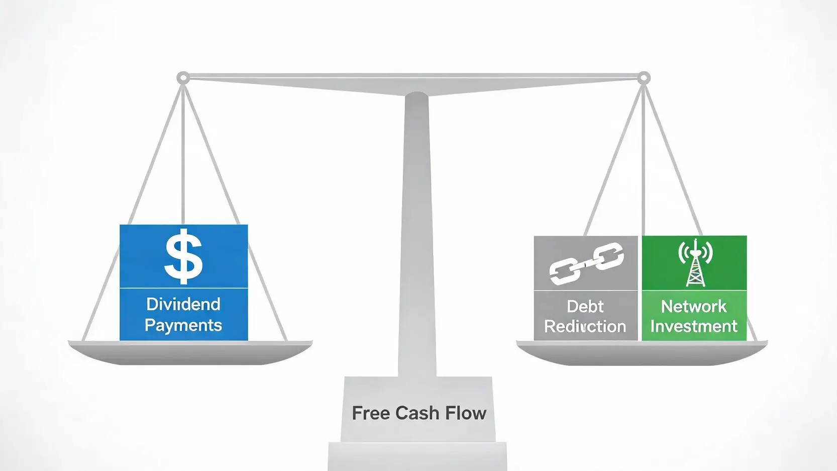 Diagram showing Verizon's capital allocation strategy, balancing dividend payments against debt reduction and network investments.