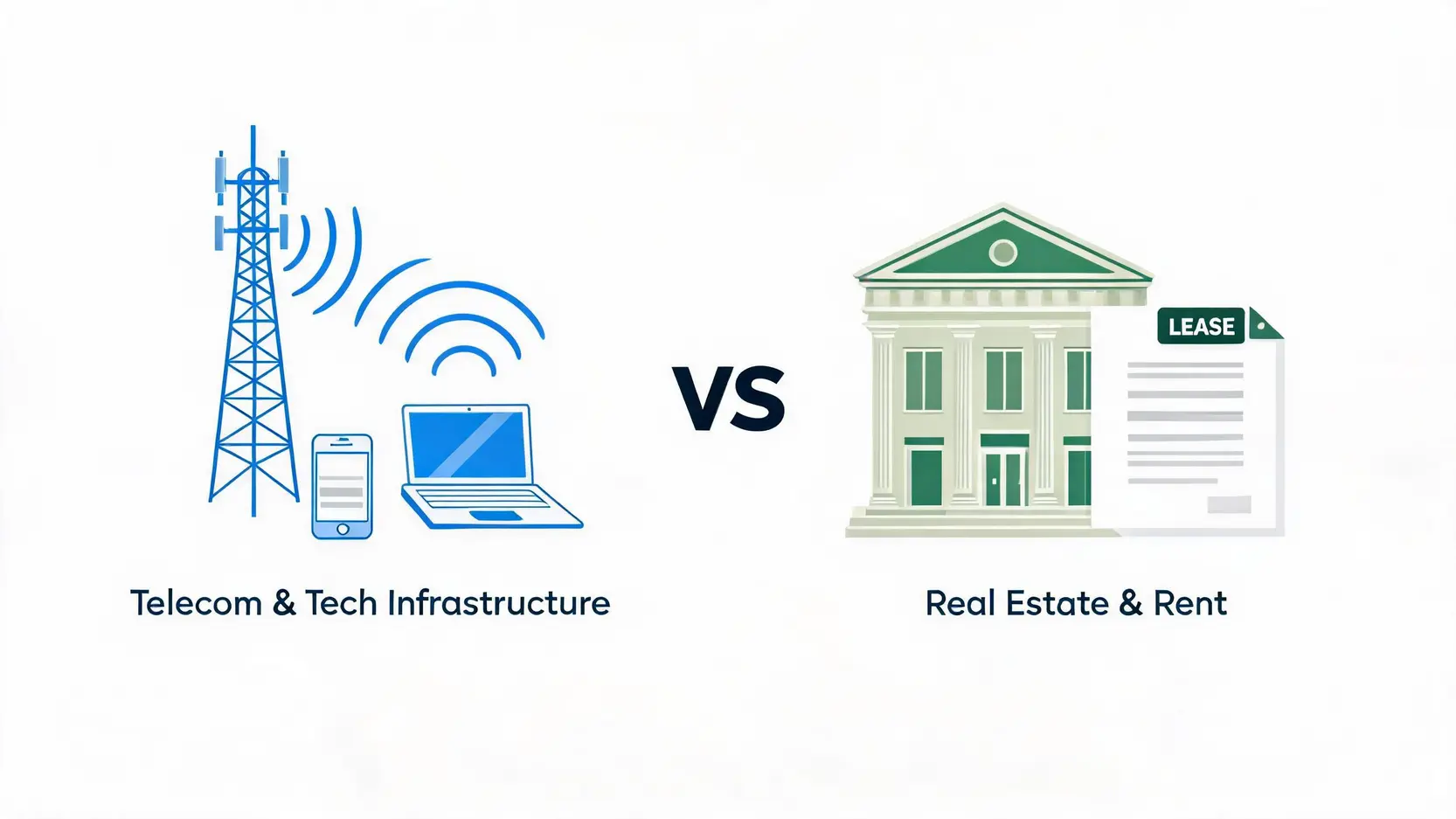 Conceptual comparison of Verizon's telecom business model versus Realty Income's real estate business model.