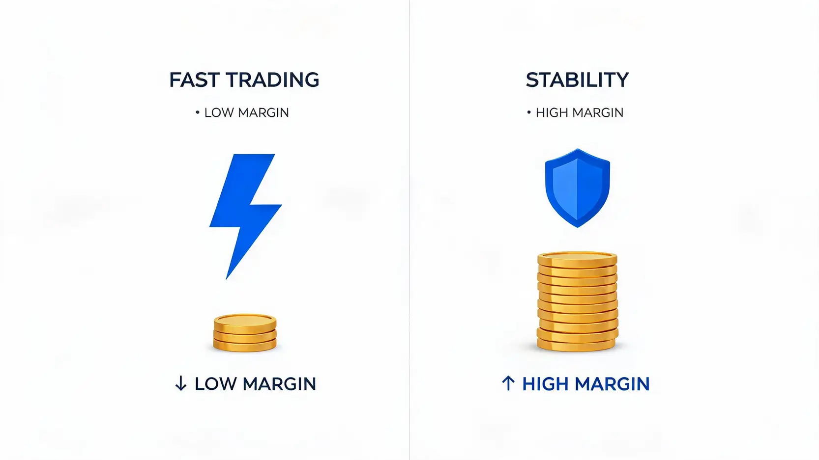 Comparison between discount brokers with low margins and traditional brokers with higher stability.
