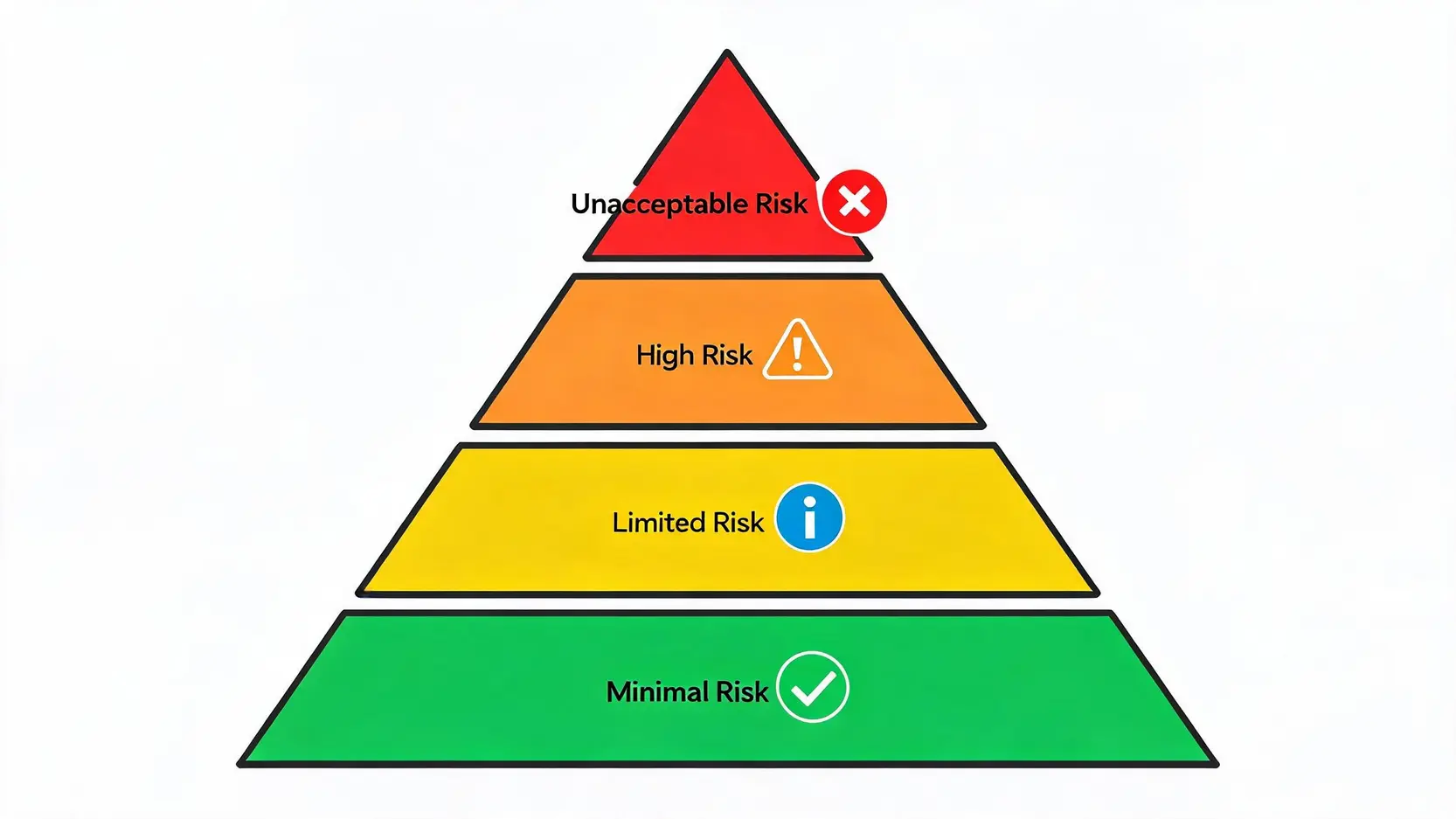 A pyramid diagram showing the four risk levels of the EU AI Act: Unacceptable, High, Limited, and Minimal Risk.