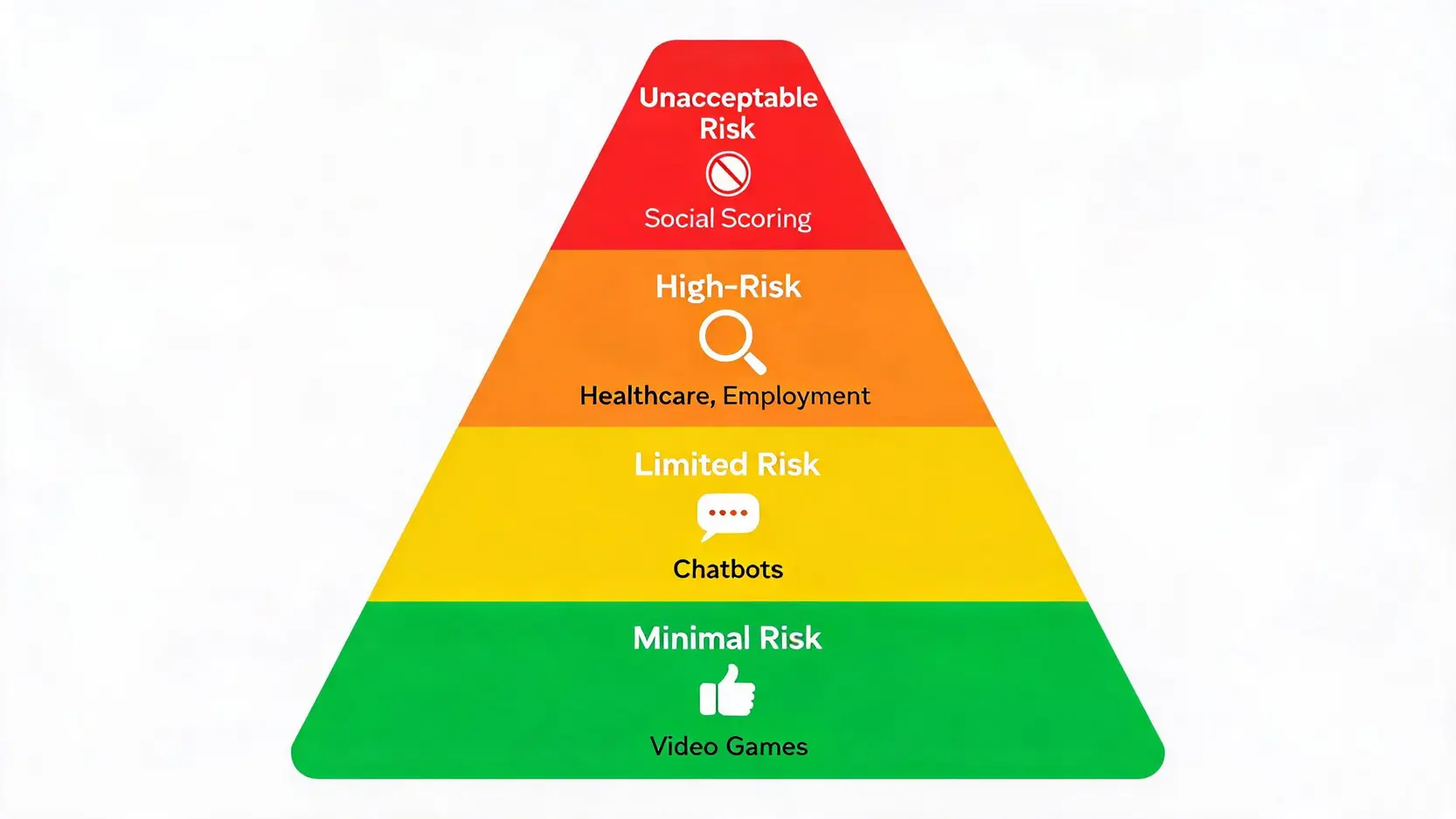 A pyramid diagram illustrating the four risk tiers of the EU AI Act: Unacceptable Risk, High-Risk, Limited Risk, and Minimal Risk.